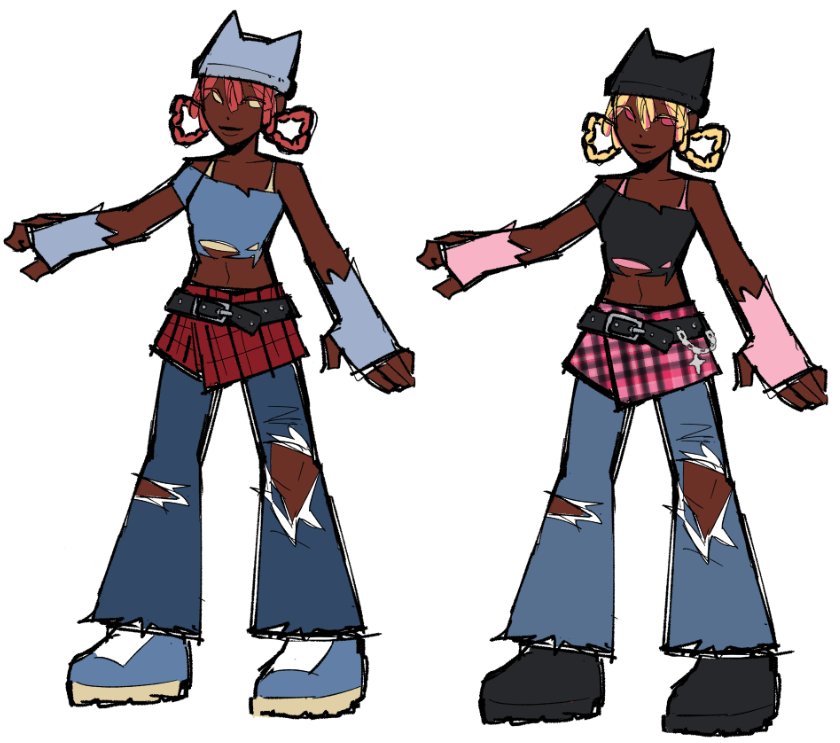 Character concept art showing two color variants of Penny