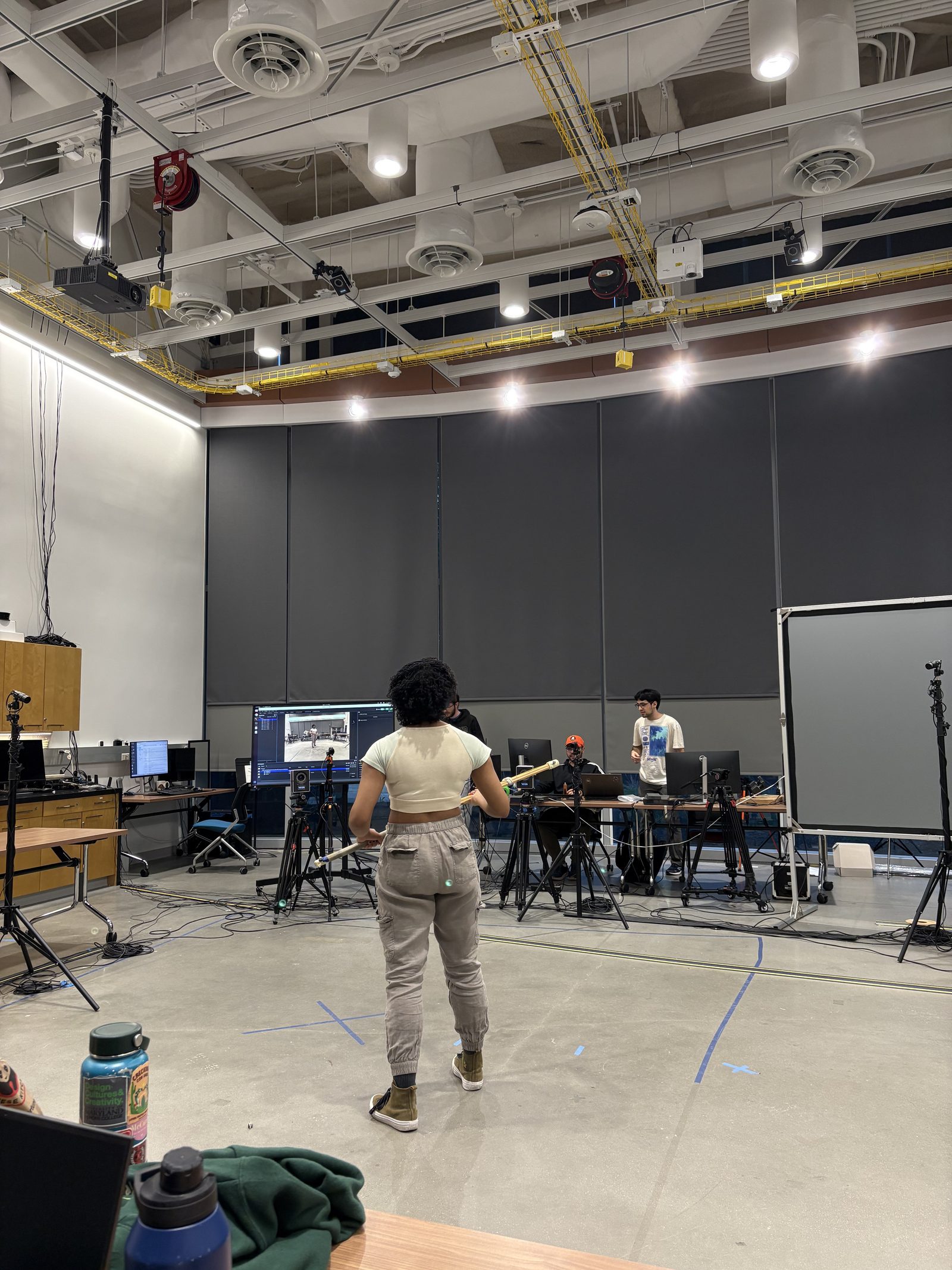 Performer in the motion capture volume recording an attack animation
