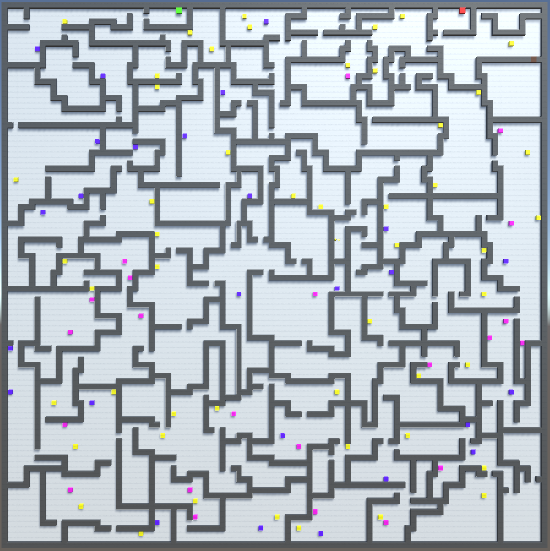 A much larger generated dungeon layout viewed from above