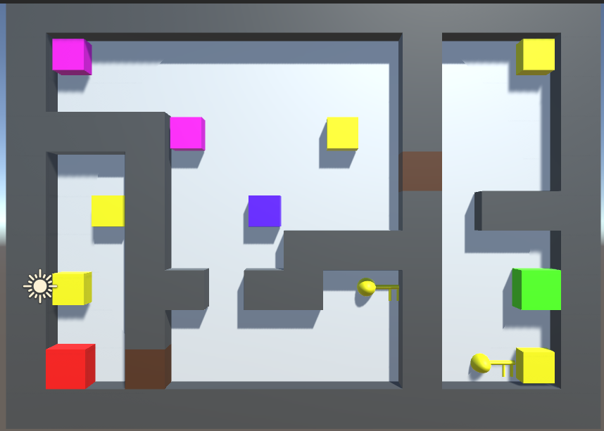 Generated dungeon layout with placeholder props